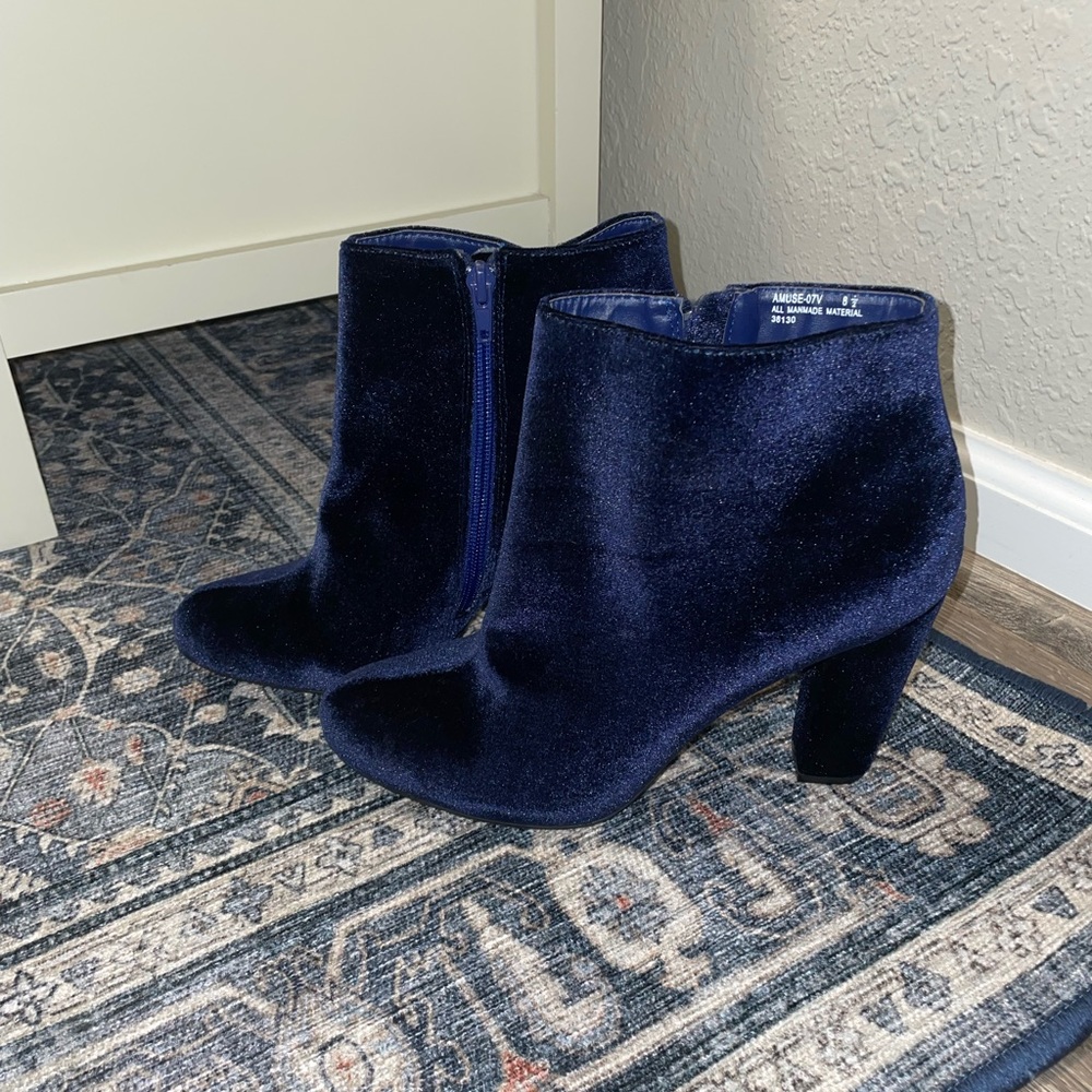 Blue Velveteen Ankle Boots
